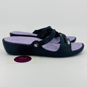 Crocs Women's Patricia Slip On Comfort Wedge Sandals Navy/Purple 10386 Size 6